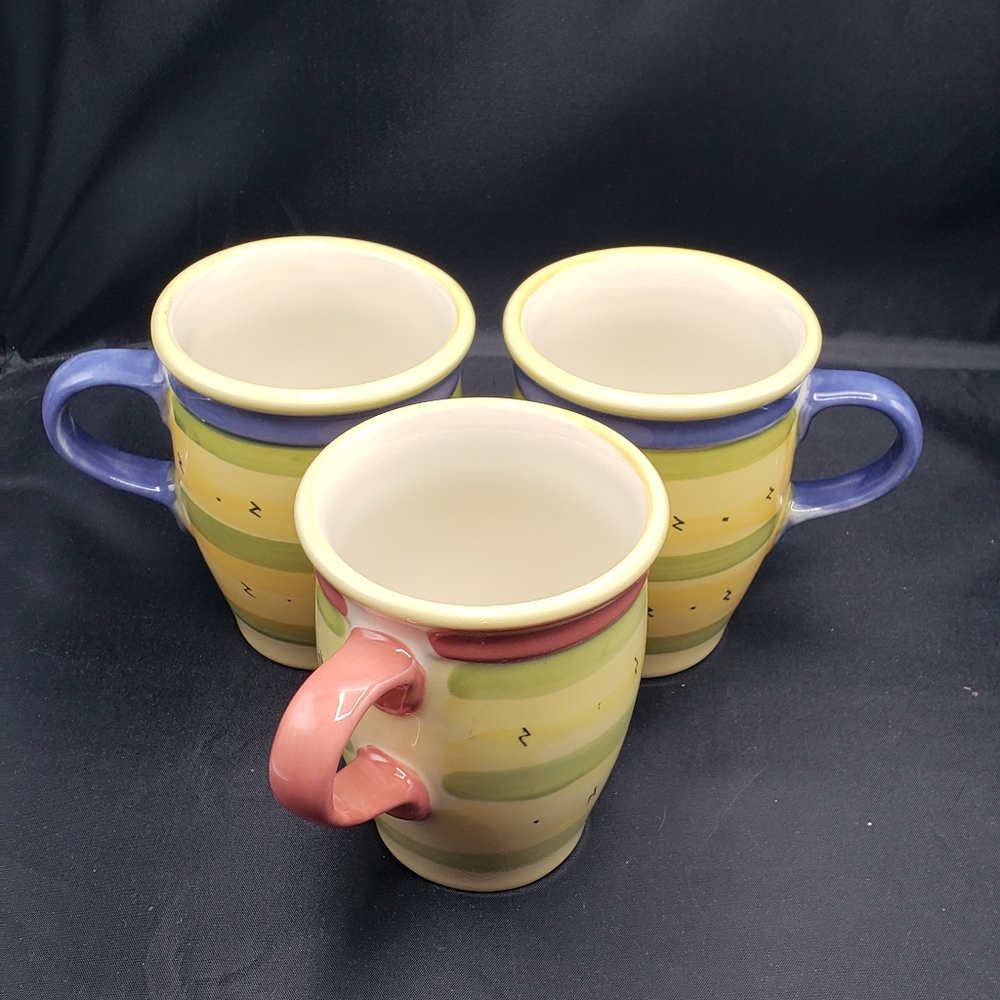 Pfaltzgraff Pistoulet 3 mugs set coffee yellow